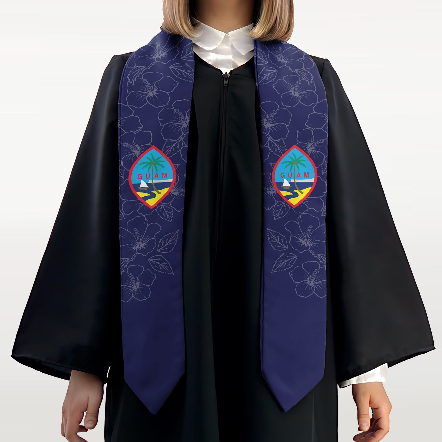Guam Hibiscus Blue Graduation Stole Sash