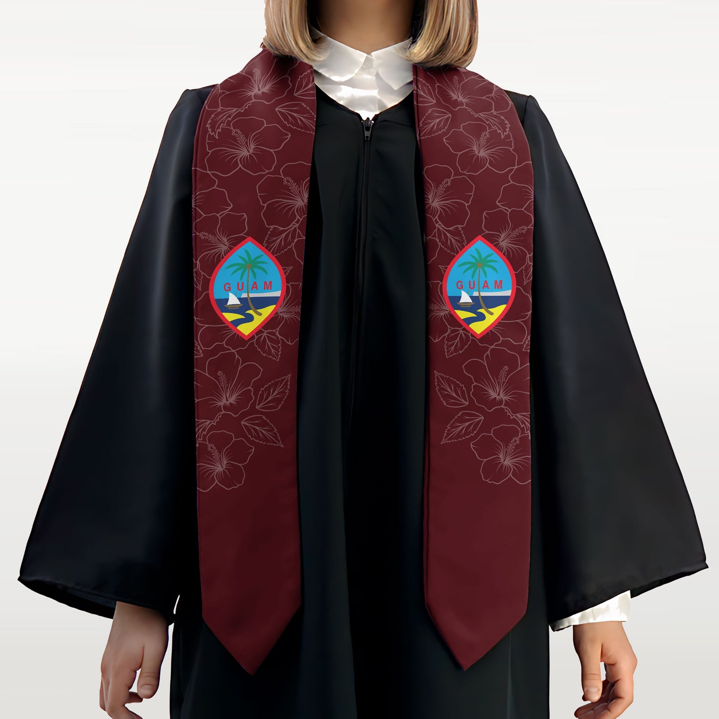 Guam Hibiscus Maroon Graduation Stole Sash