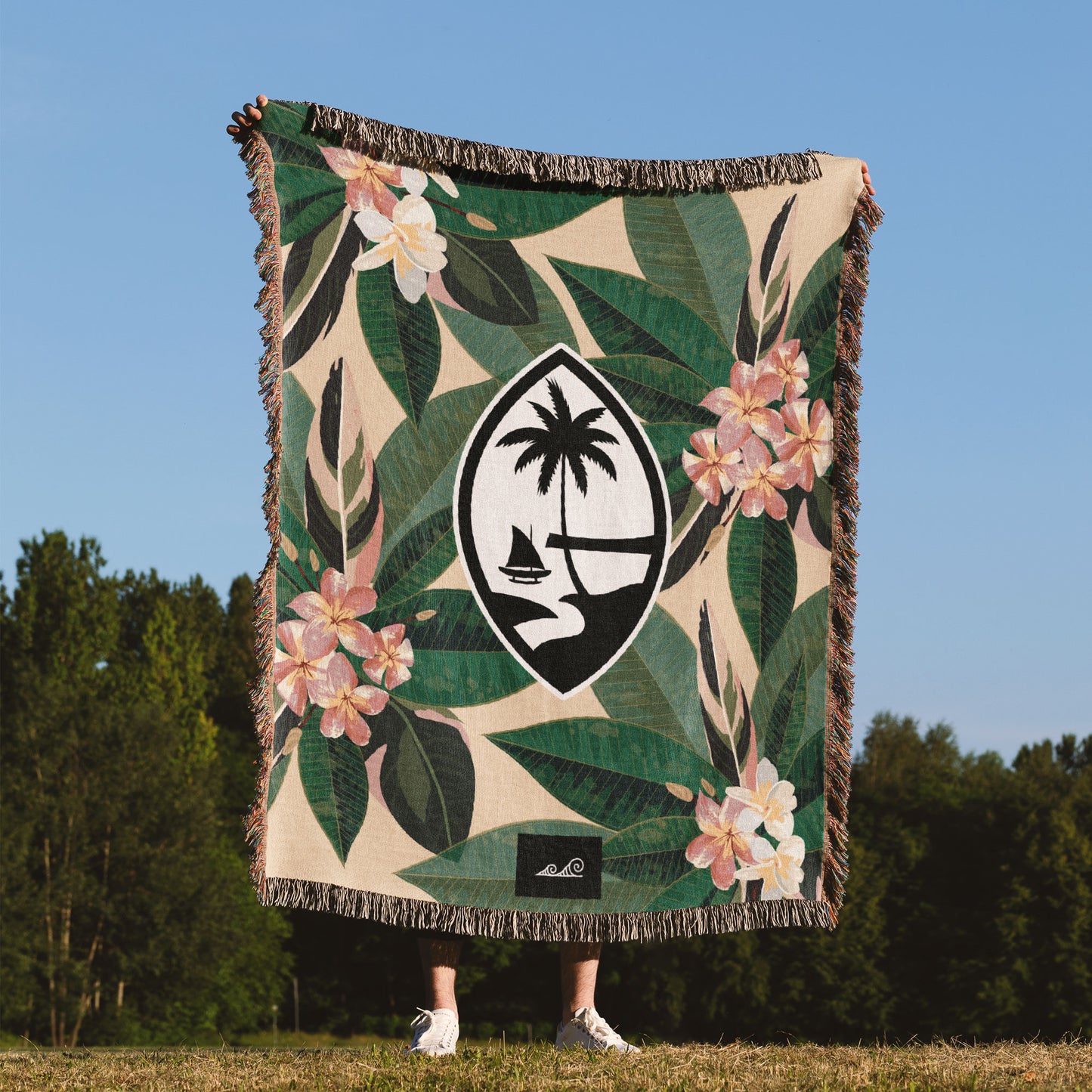 Guam Plumeria Flowers Tan Woven Blanket