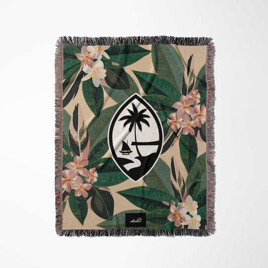 Guam Plumeria Flowers Tan Woven Blanket