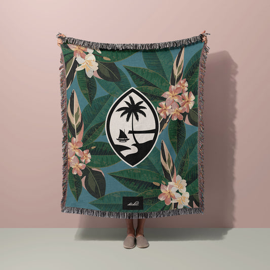 Guam Plumeria Flowers Woven Blanket