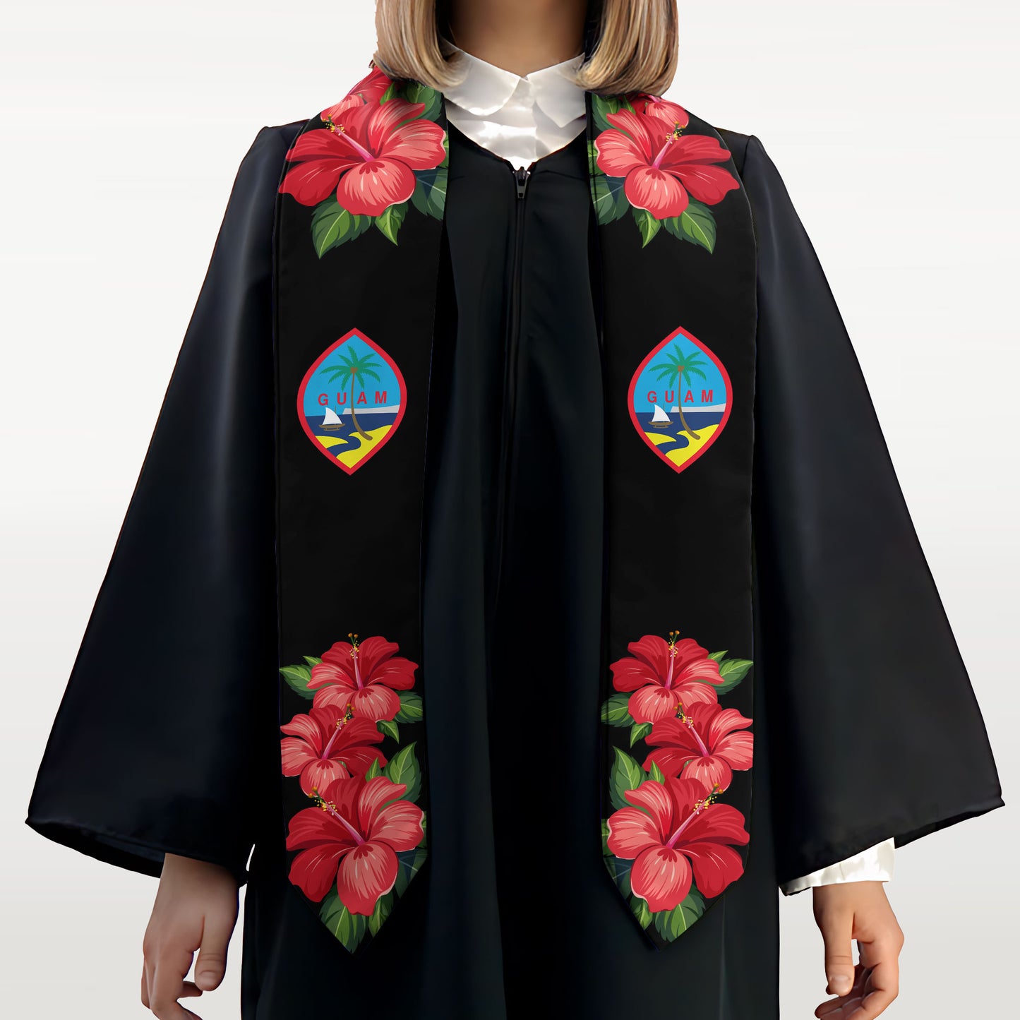 Guam Red Hibiscus Black Graduation Stole Sash