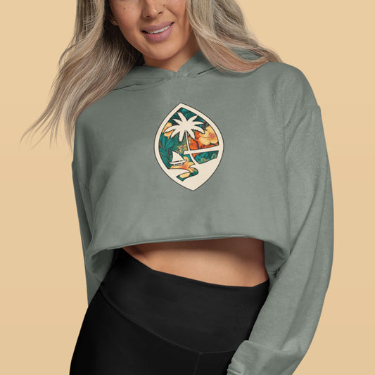 Guam Seal Floral Women's Crop Fleece Pullover Hoodie