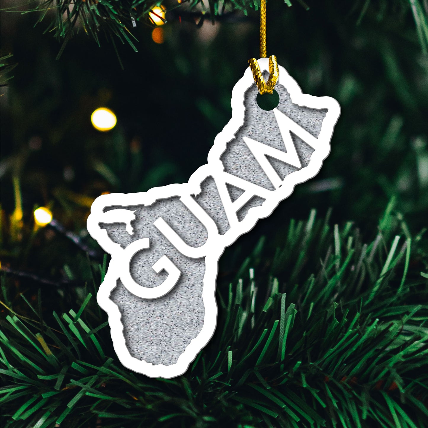 Shape of Guam CNMI 2-Layer Glitter Wood Ornament
