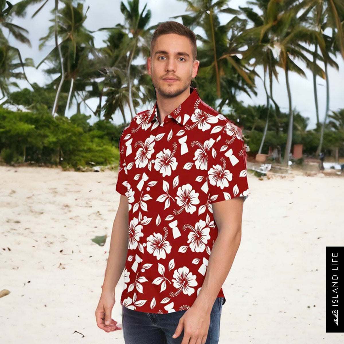 Hibiscus Latte Stone Guam CNMI Button Down Shirt