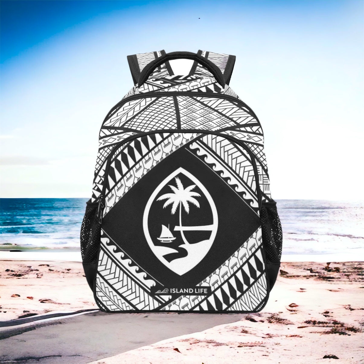 Guahan Tribal Black and White Multifunctional Backpack