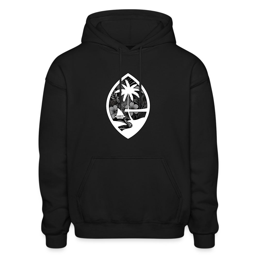 Guam Seal Monochrome Floral Adult Heavy Blend Pullover Hoodie - black