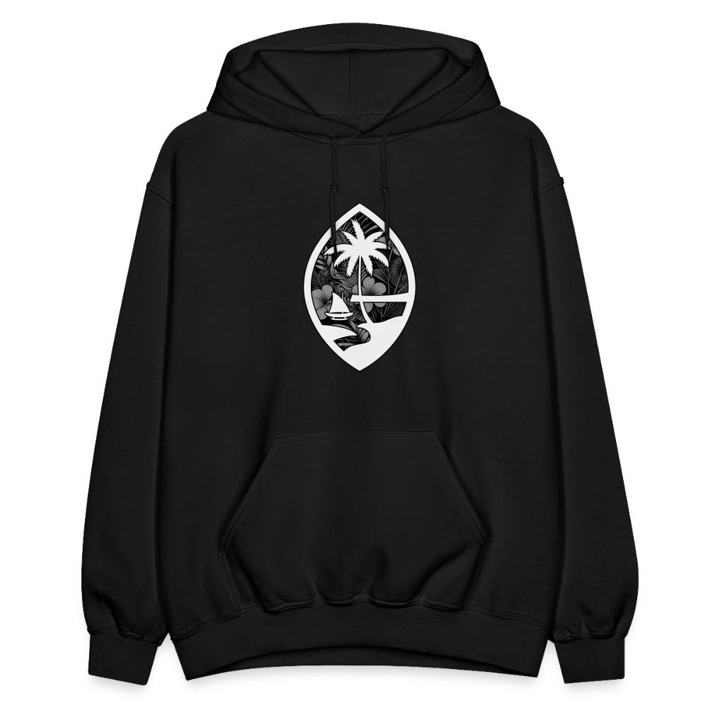 Guam Seal Monochrome Floral Adult Heavy Blend Pullover Hoodie - black