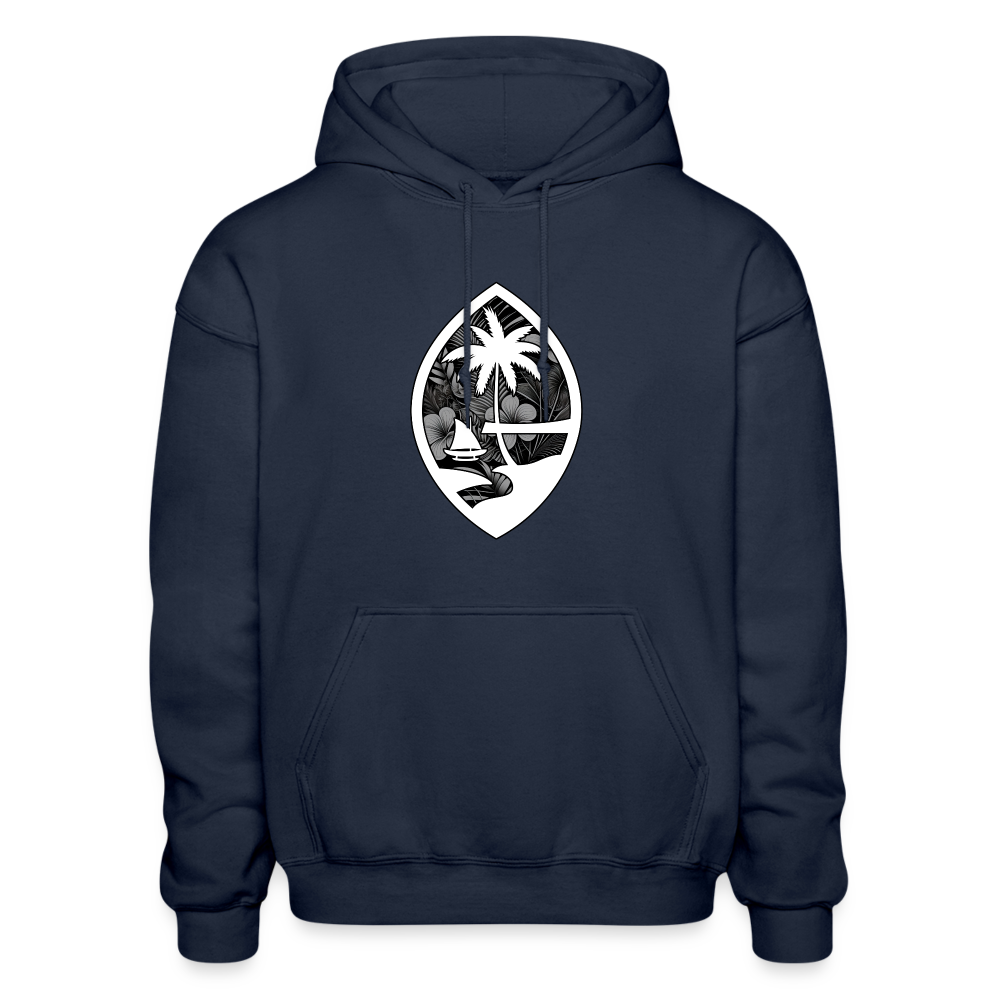 Guam Seal Monochrome Floral Adult Heavy Blend Pullover Hoodie - navy