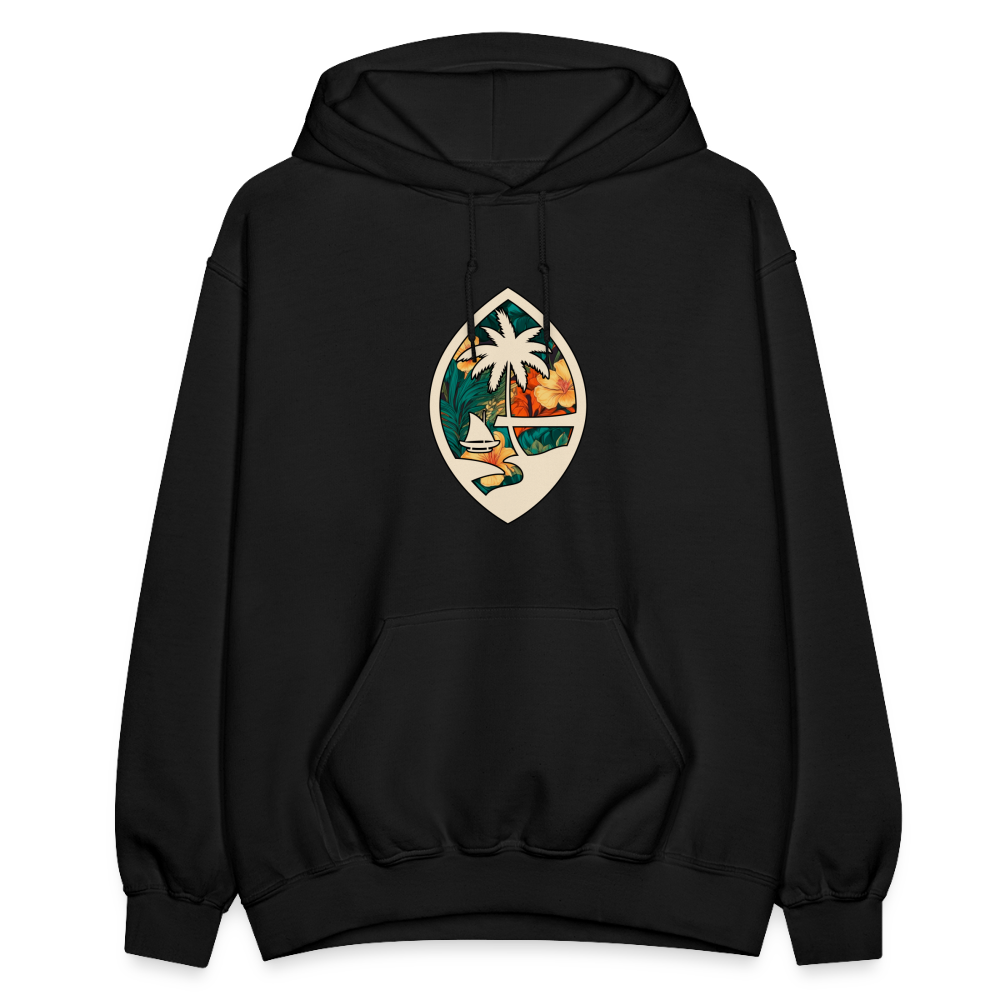Guam Seal Floral Adult Heavy Blend Pullover Hoodie - black