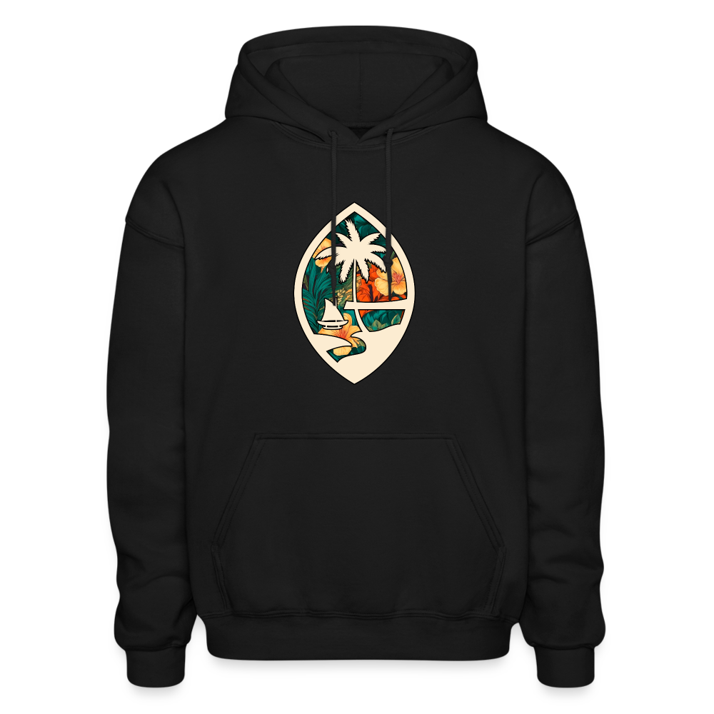 Guam Seal Floral Adult Heavy Blend Pullover Hoodie - black
