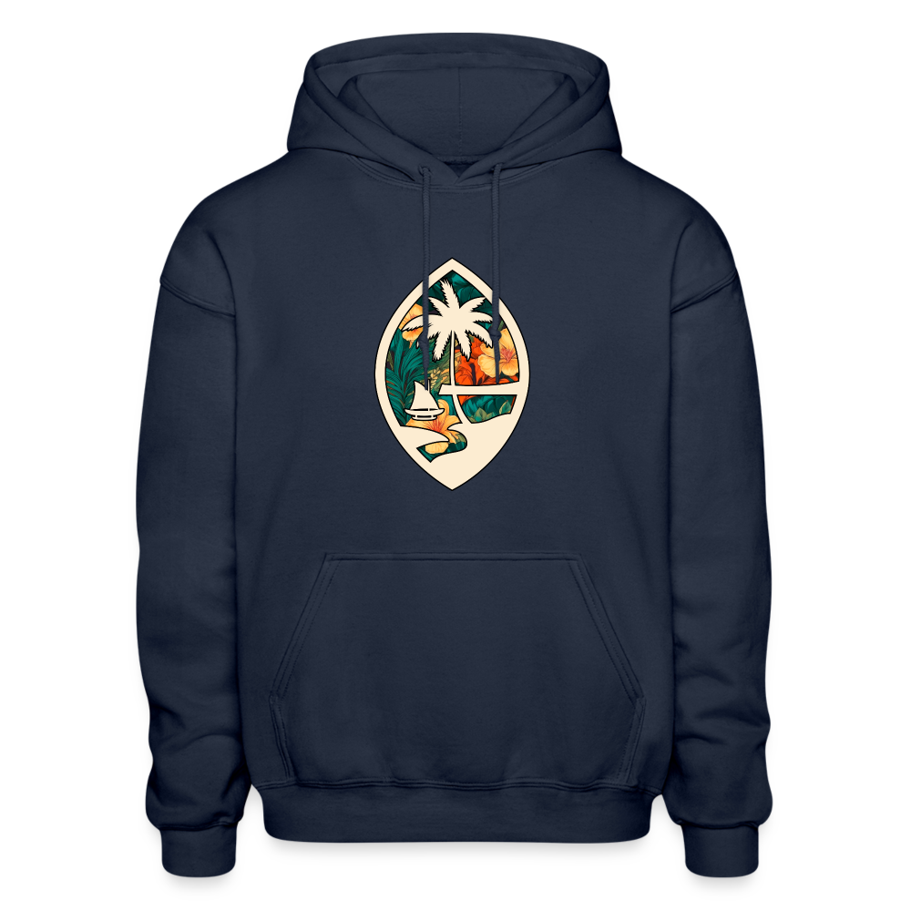 Guam Seal Floral Adult Heavy Blend Pullover Hoodie - navy