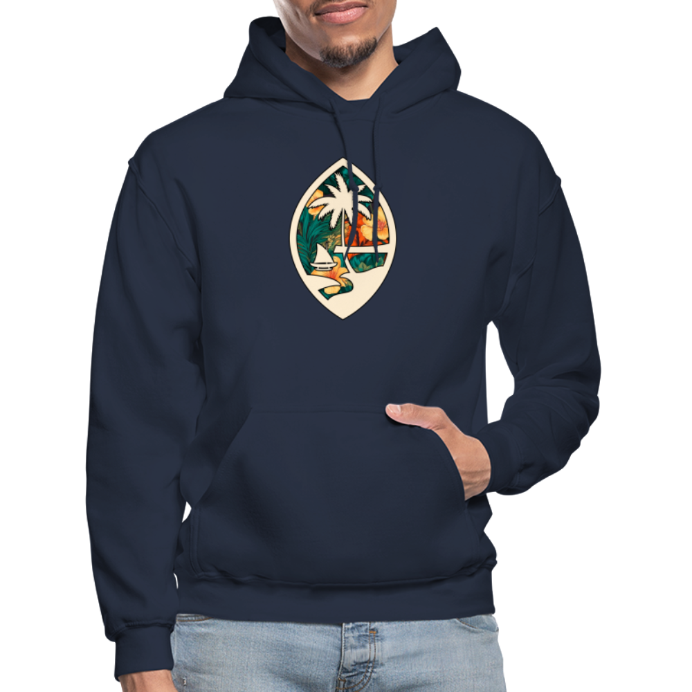 Guam Seal Floral Adult Heavy Blend Pullover Hoodie - navy
