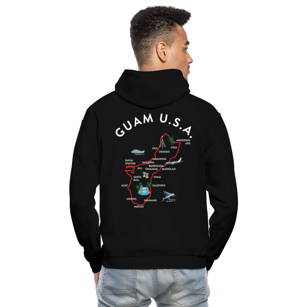 Guam Map Adult Heavy Blend Pullover Hoodie - black
