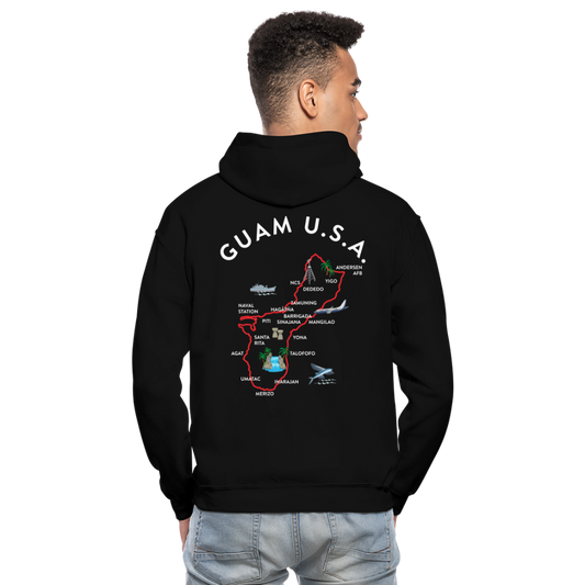 Guam Map Adult Heavy Blend Pullover Hoodie - black