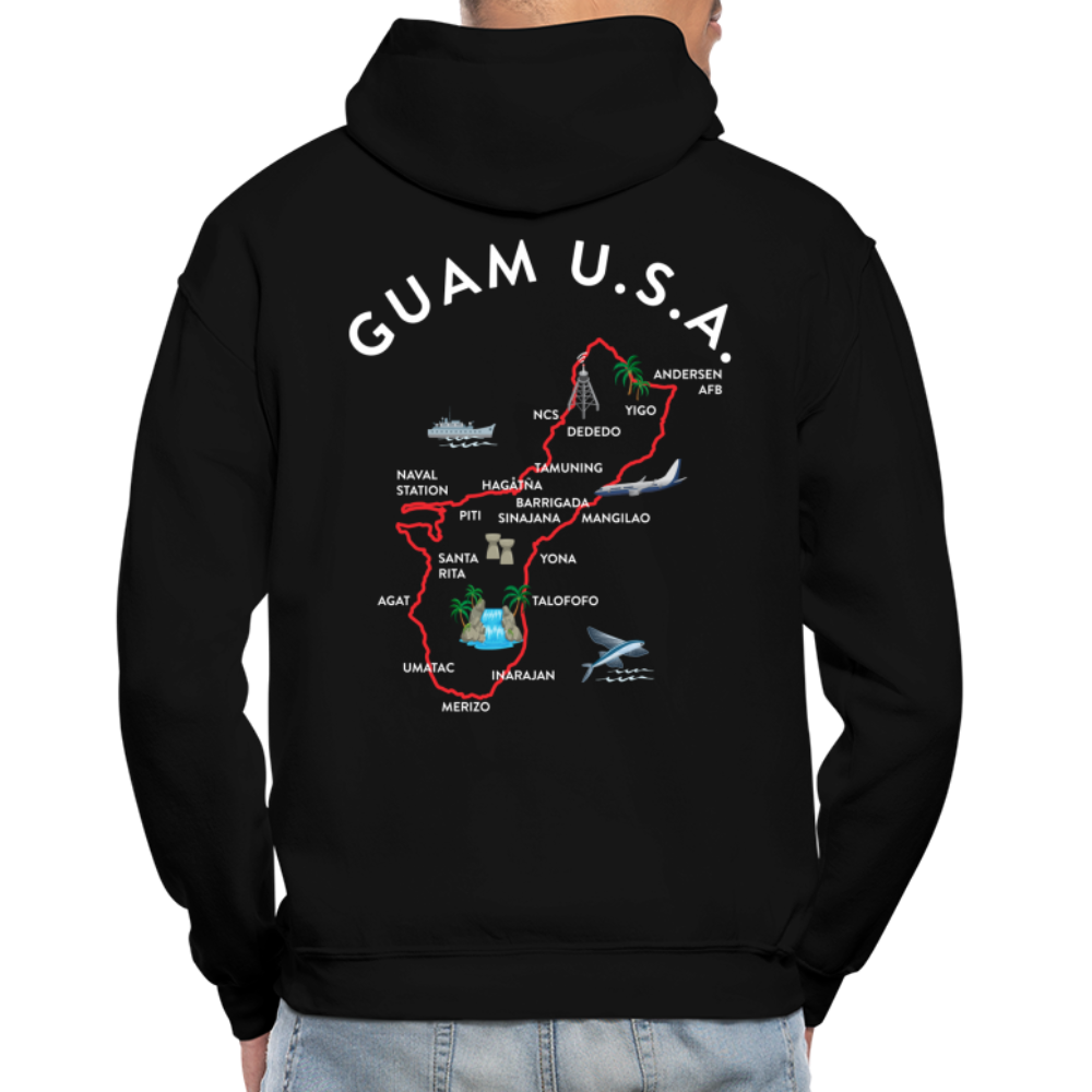 Guam Map Adult Heavy Blend Pullover Hoodie - black