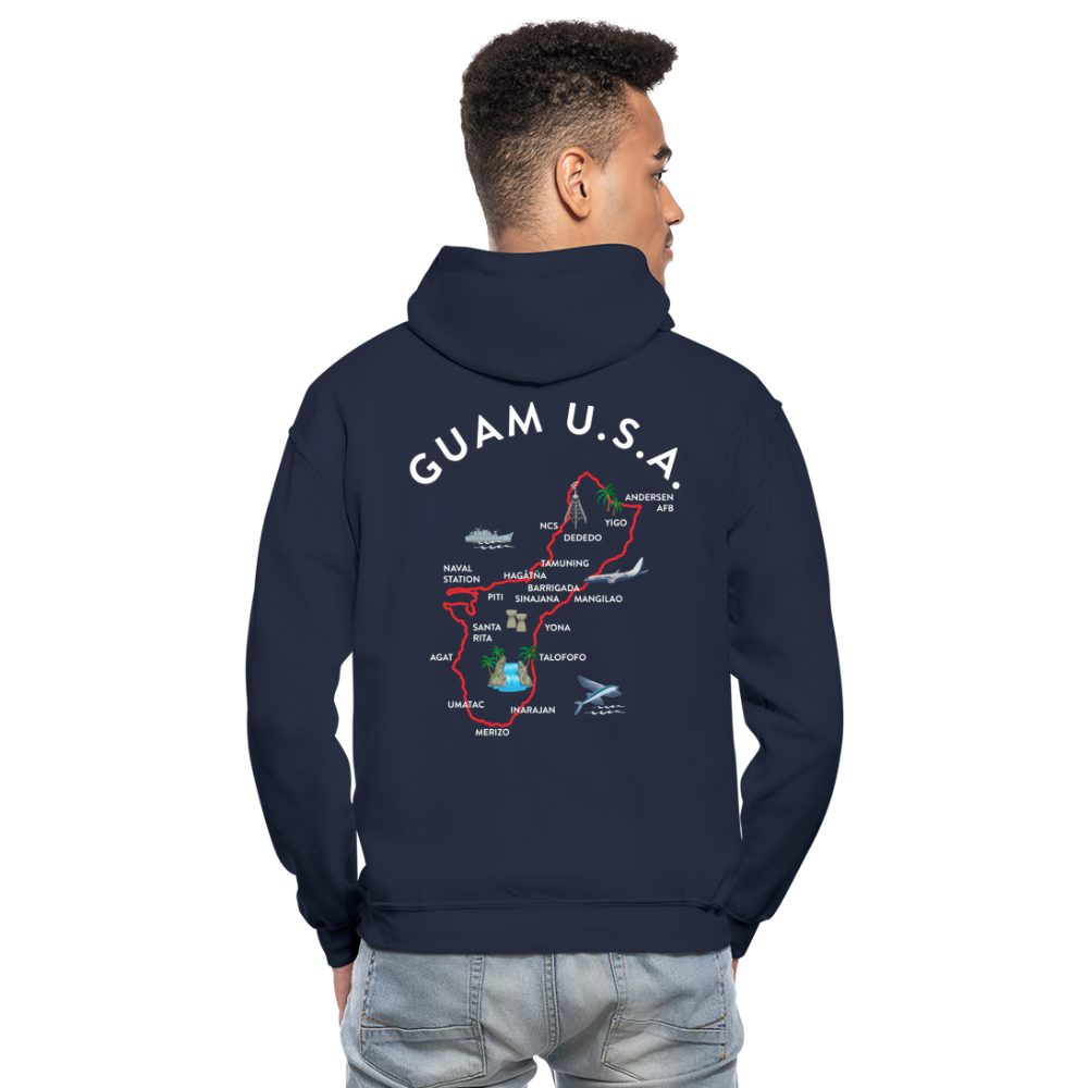 Guam Map Adult Heavy Blend Pullover Hoodie - navy