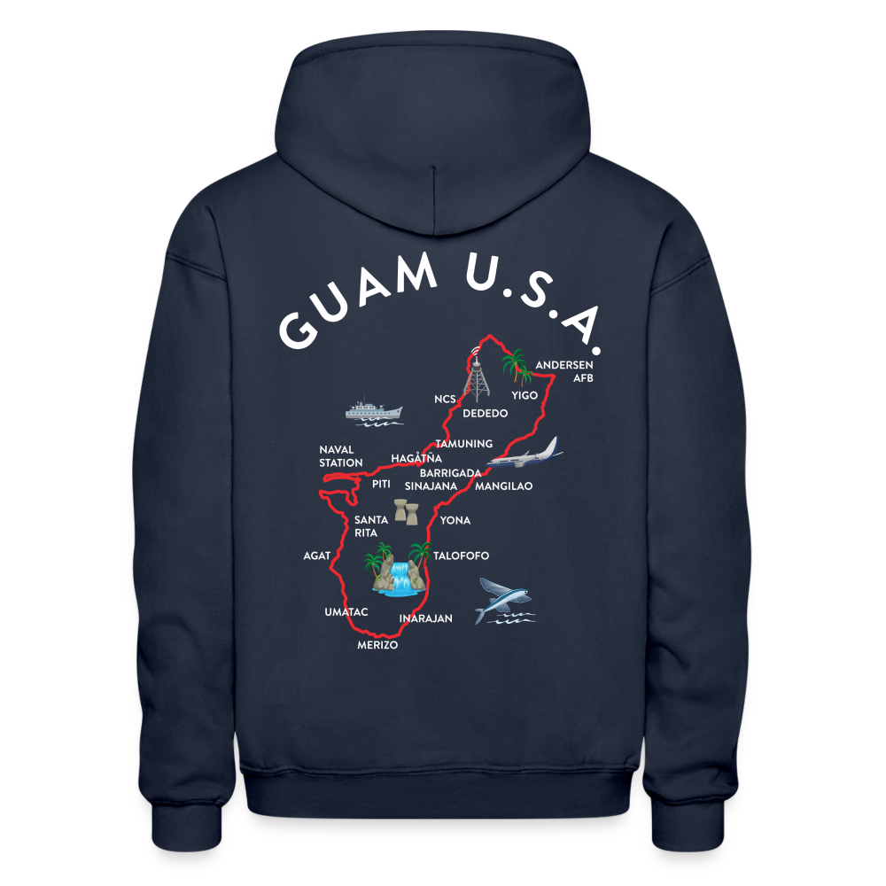 Guam Map Adult Heavy Blend Pullover Hoodie - navy
