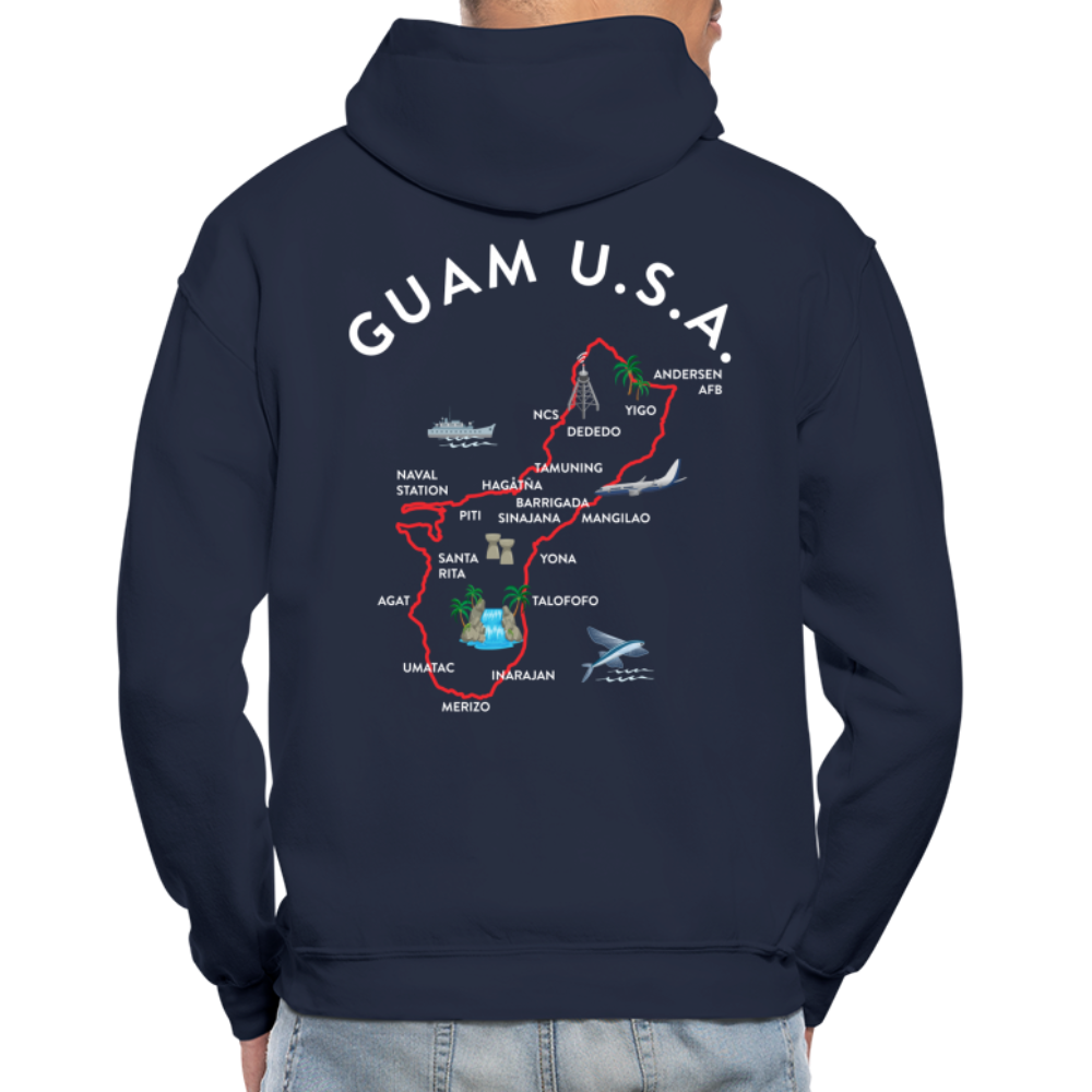 Guam Map Adult Heavy Blend Pullover Hoodie - navy