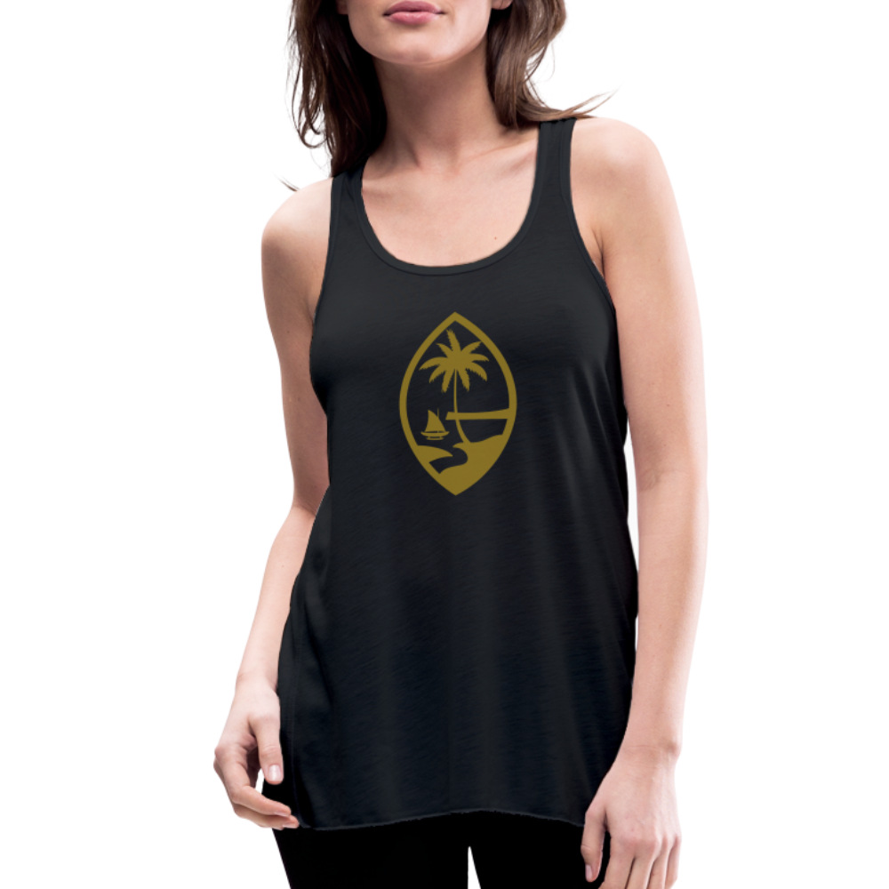 Guam Seal Metallic Gold Women's Flowy Racerback Tank Top - black