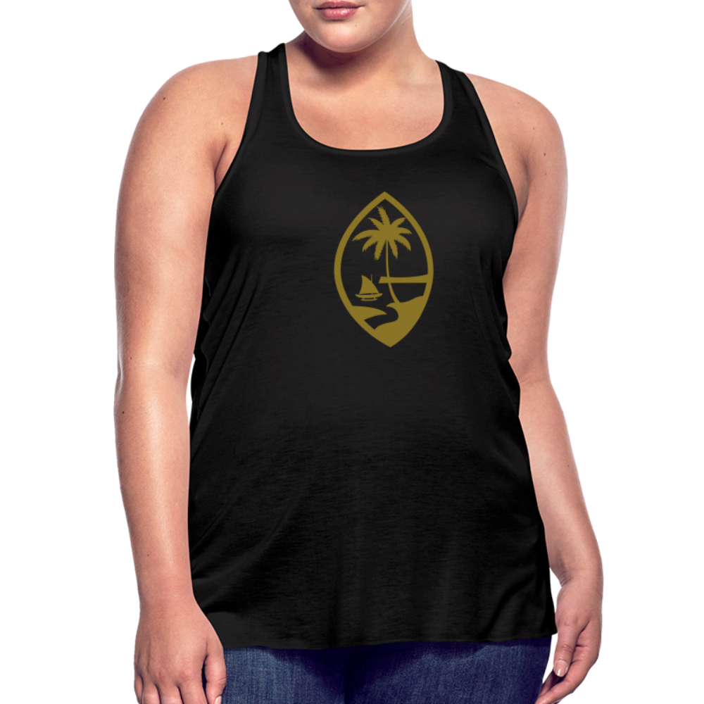Guam Seal Metallic Gold Women's Flowy Racerback Tank Top - black