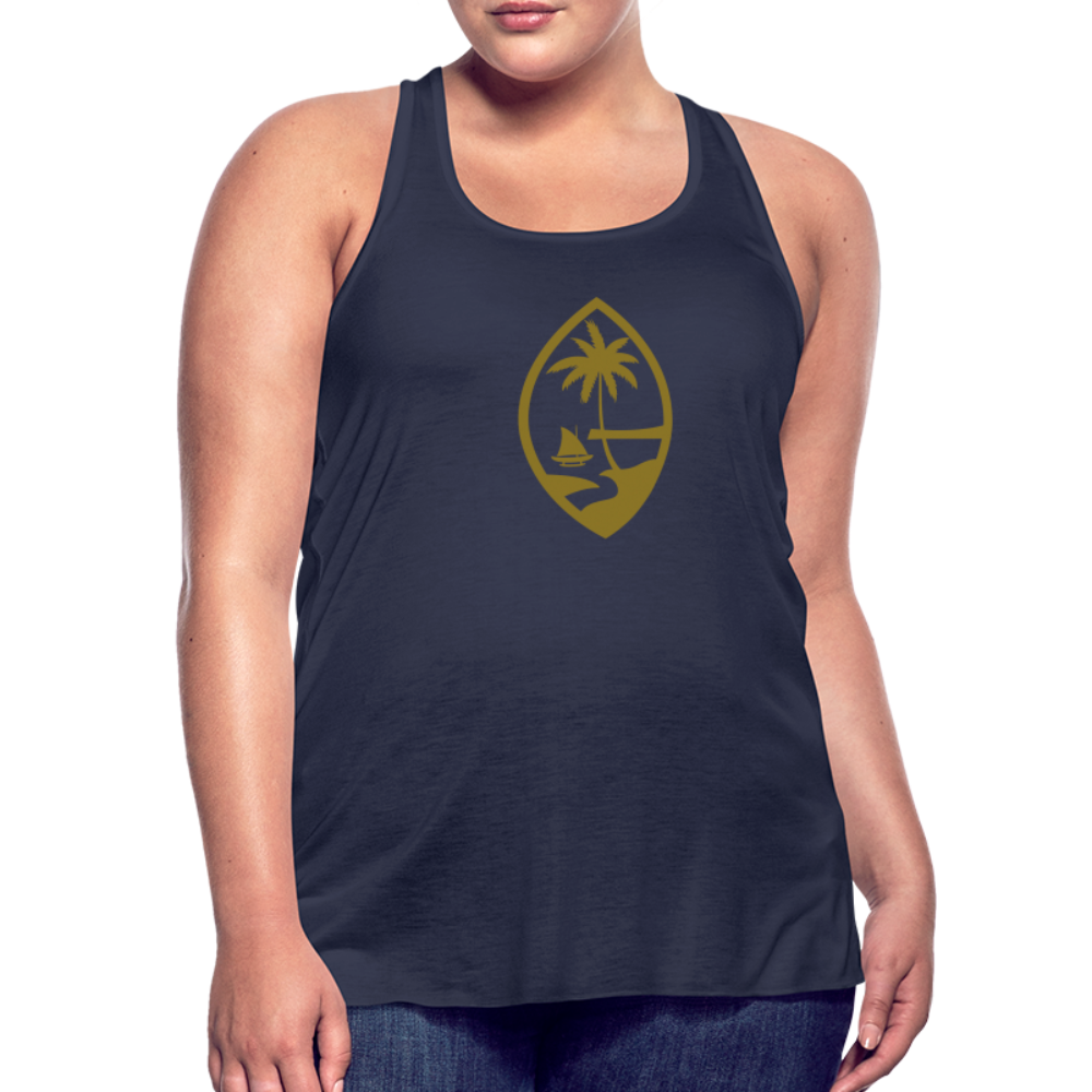 Guam Seal Metallic Gold Women's Flowy Racerback Tank Top - navy