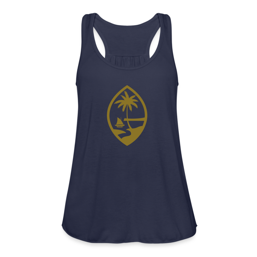 Guam Seal Metallic Gold Women's Flowy Racerback Tank Top - navy