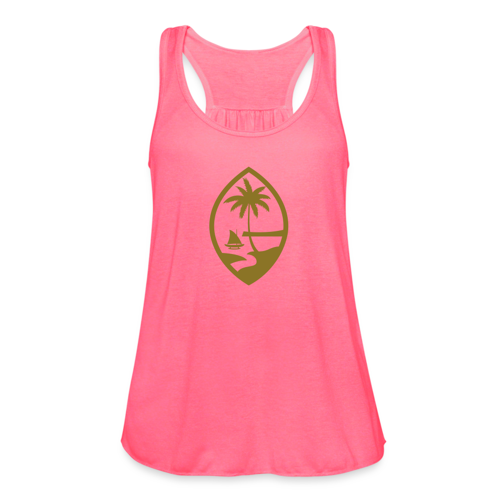 Guam Seal Metallic Gold Women's Flowy Racerback Tank Top - neon pink