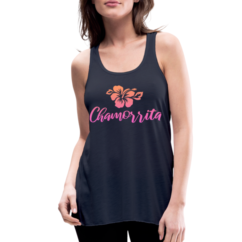 Chamorrita Hibiscus Women's Flowy Racerback Tank Top - navy