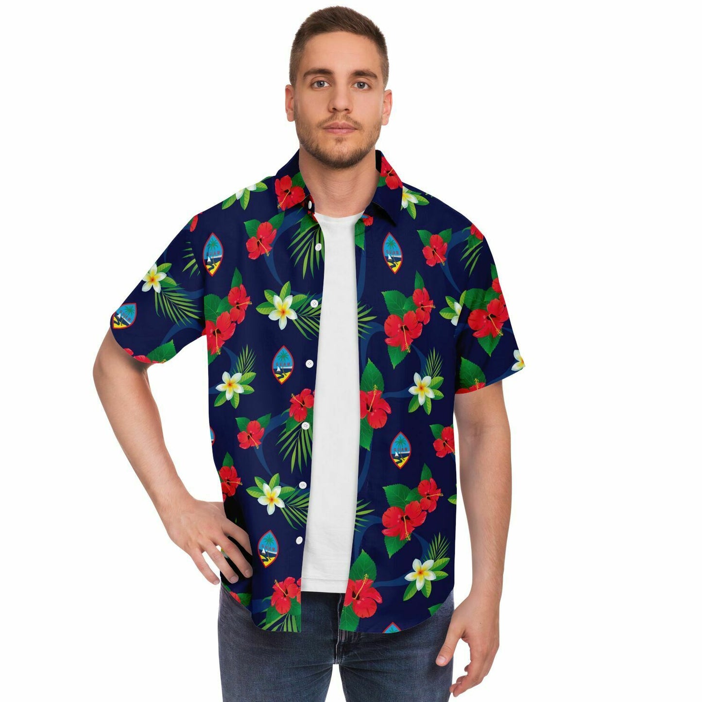 Guam Flag Flowers Button Down Shirt