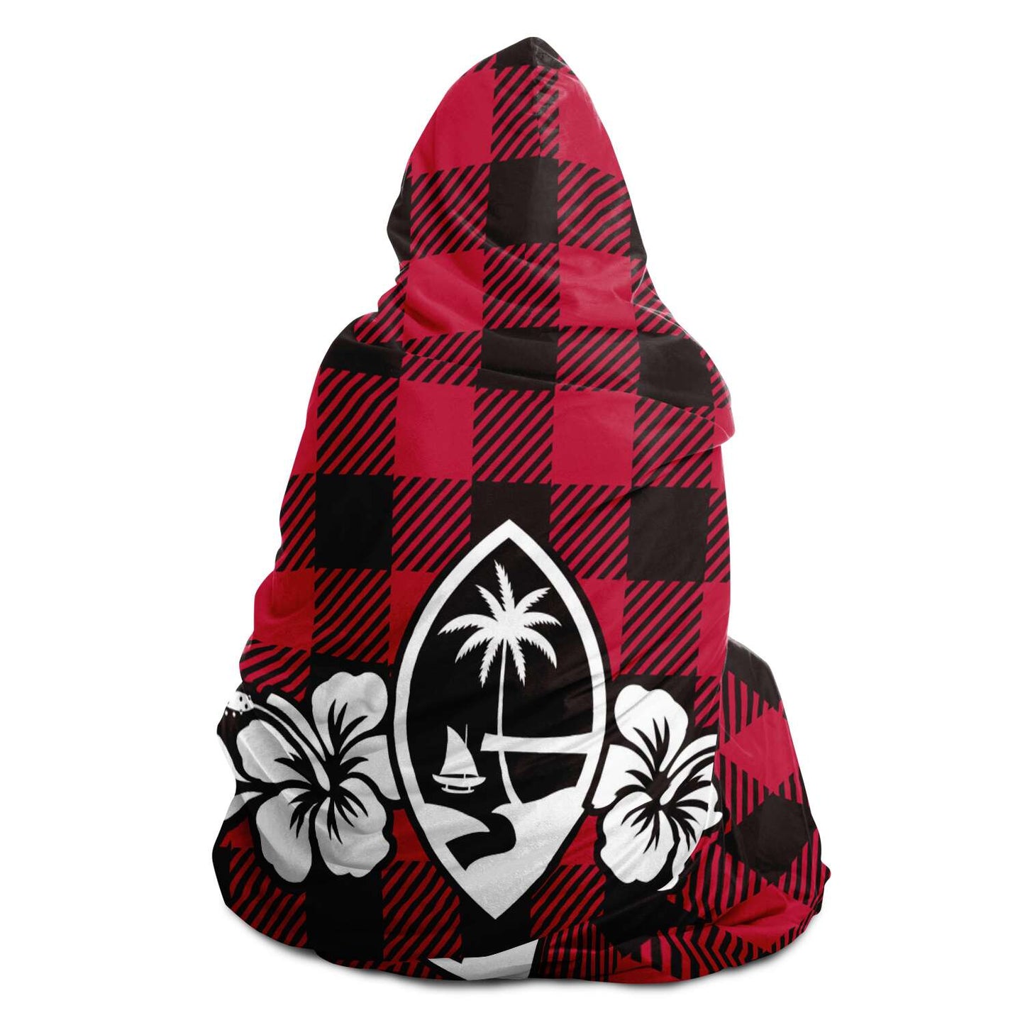 Guam Hibiscus Buffalo Plaid Premium Sherpa Hooded Blanket