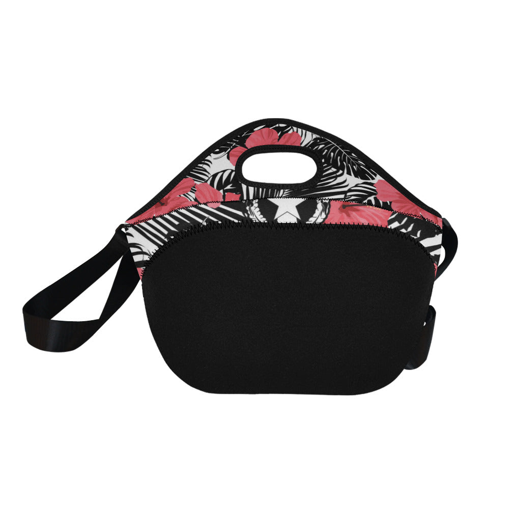 CNMI Pink Black Hibiscus Leaves Neoprene Lunch Bag Large