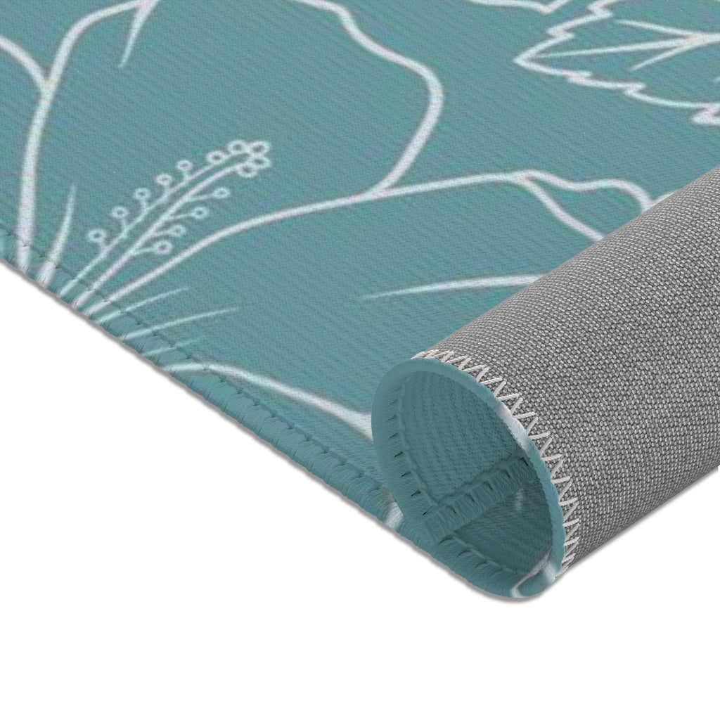 Guam CNMI Modern Hibiscus Teal Area Rug