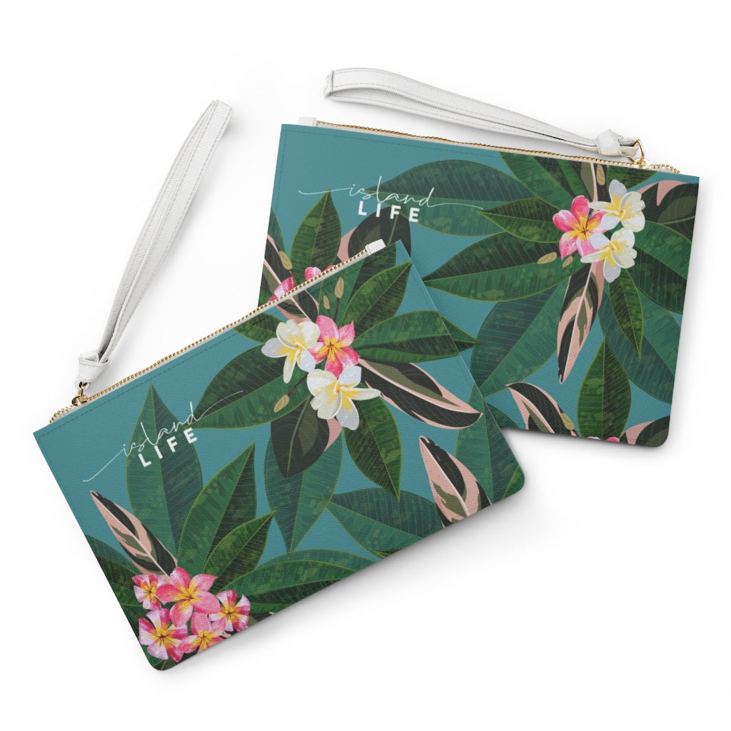 Plumeria Flowers Blue Guam CNMI Clutch Bag
