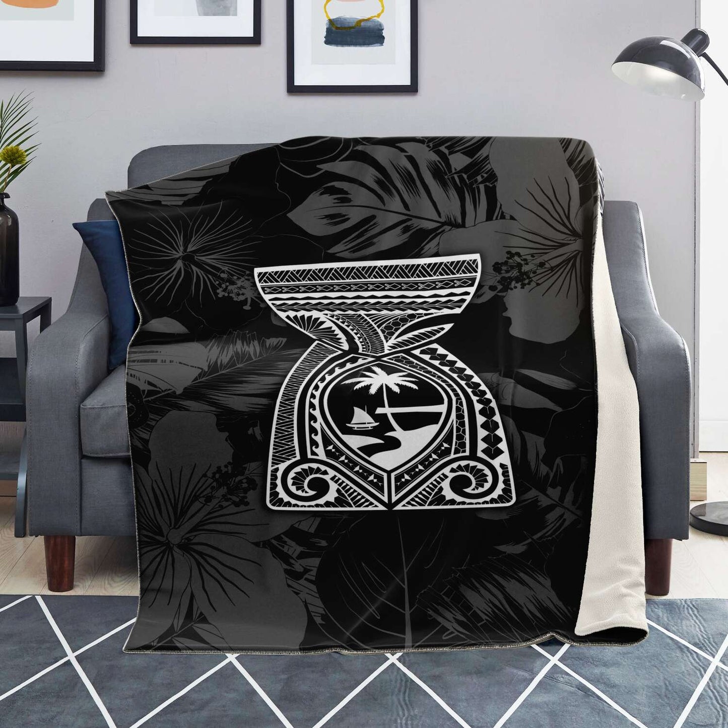 Latte Stone Guam Tribal Black Microfleece Blanket
