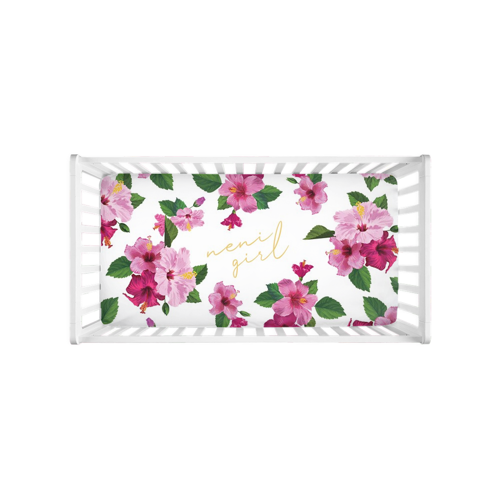Neni Girl Fuchsia Hibiscus Guam CNMI Baby Crib Sheet