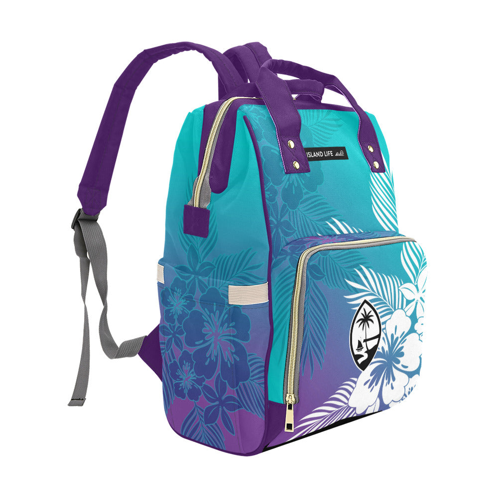 Guam Tropical Hibiscus Teal Purple Baby Diaper Backpack Bag