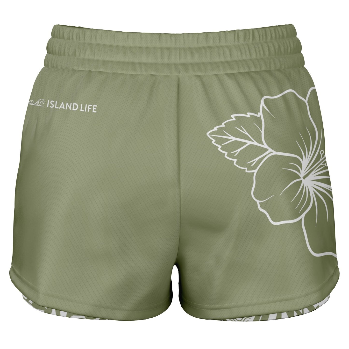 Guam Green Modern Hibiscus Layer 2-in-1 Phone Pocket Active Shorts