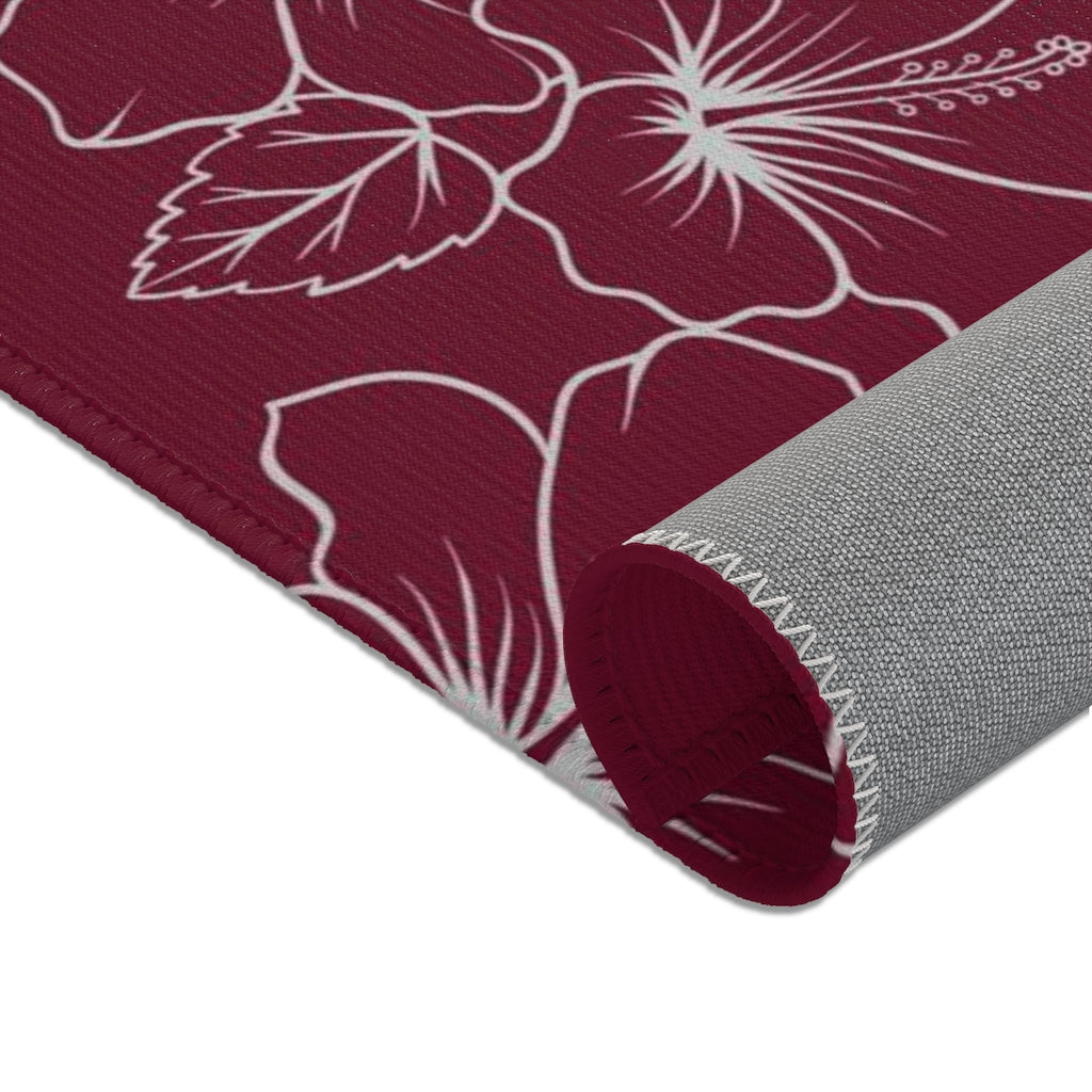 Guam CNMI Modern Hibiscus Red Area Rug