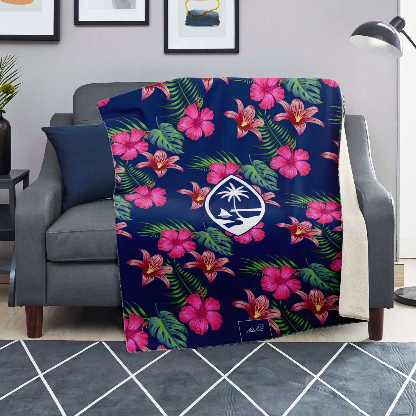 Guam Hibiscus Island Blue Microfleece Blanket