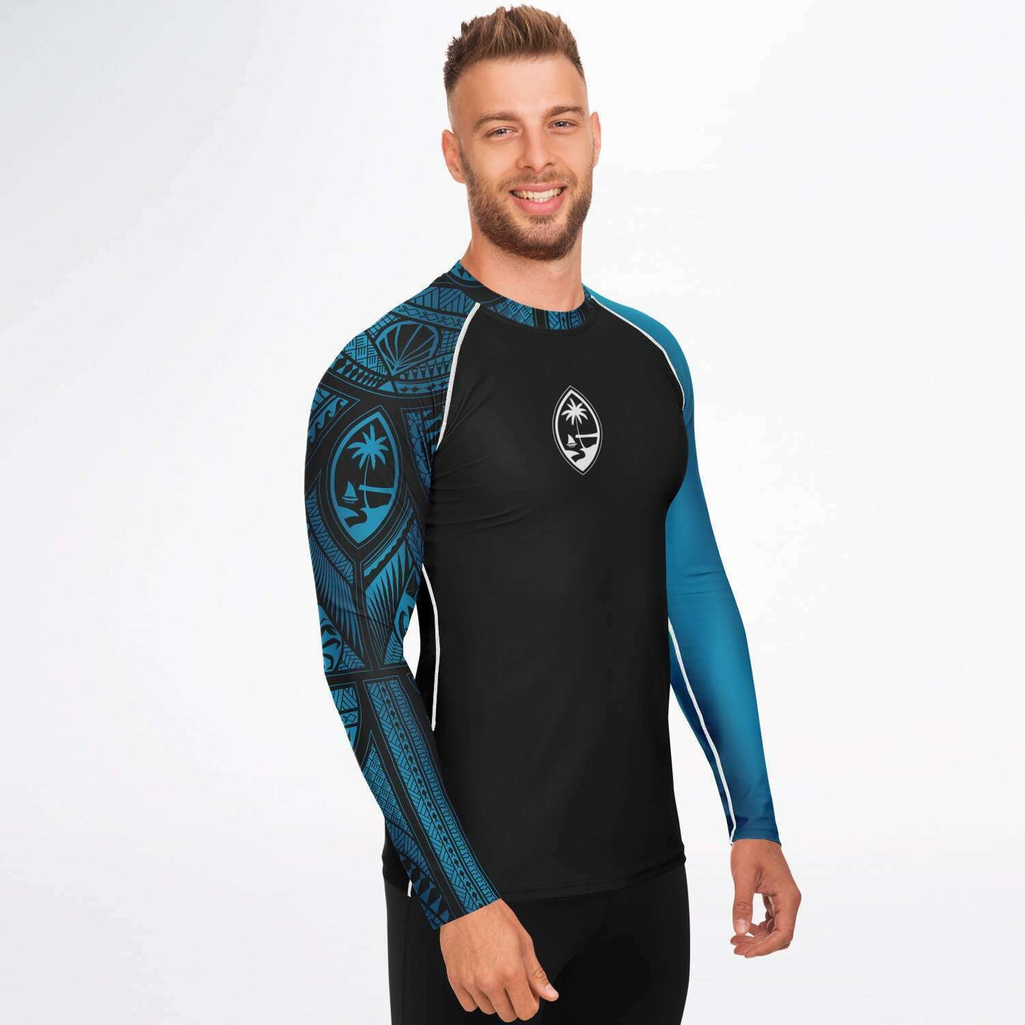 Guahan Tribal Men's Aqua Blue Rashguard