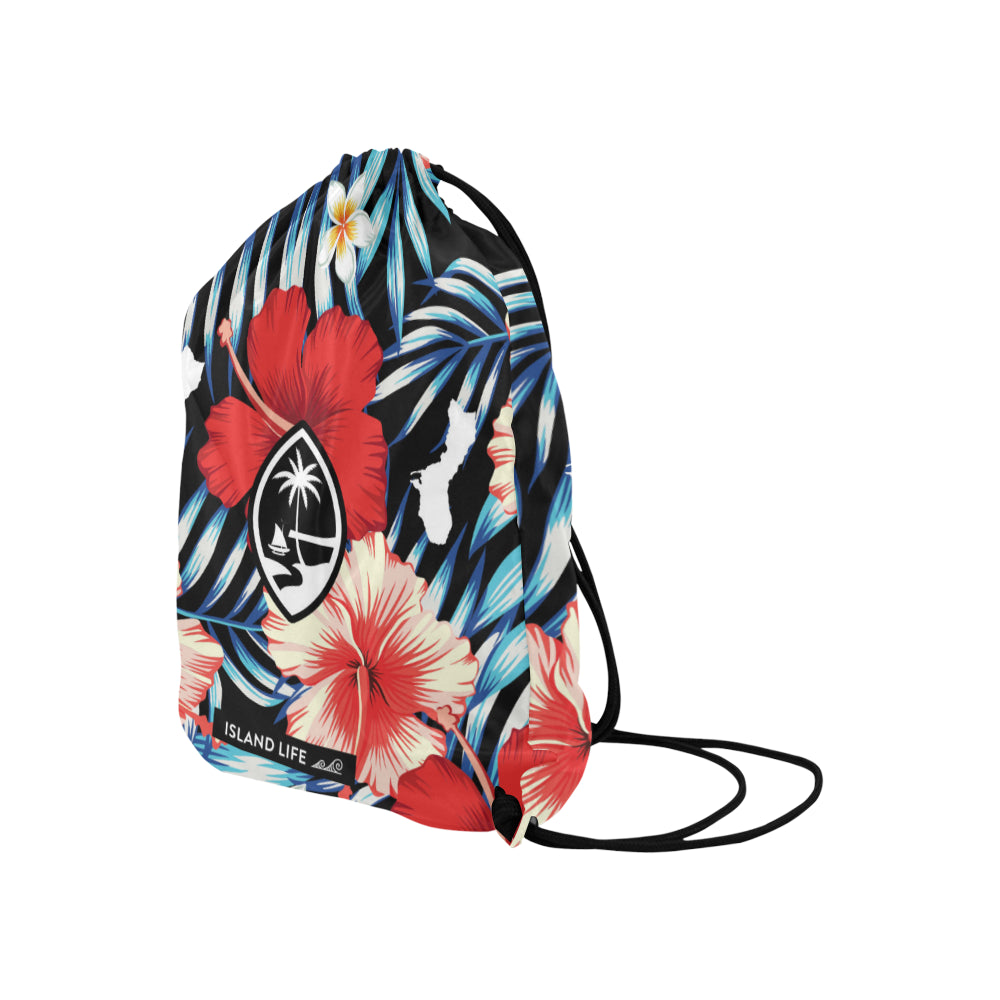 Guam Tropical Floral Large Drawstring Bag