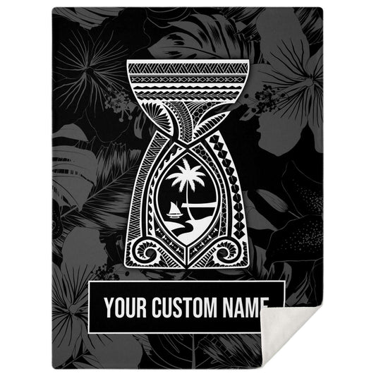 Latte Stone Guam Tribal Black Microfleece Blanket with Personalization