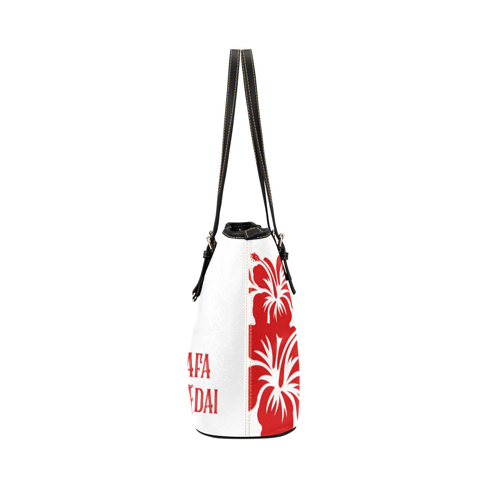 Hafa Adai Red and White Hibiscus Guam Tinian Saipan Rota Leather Tote Purse