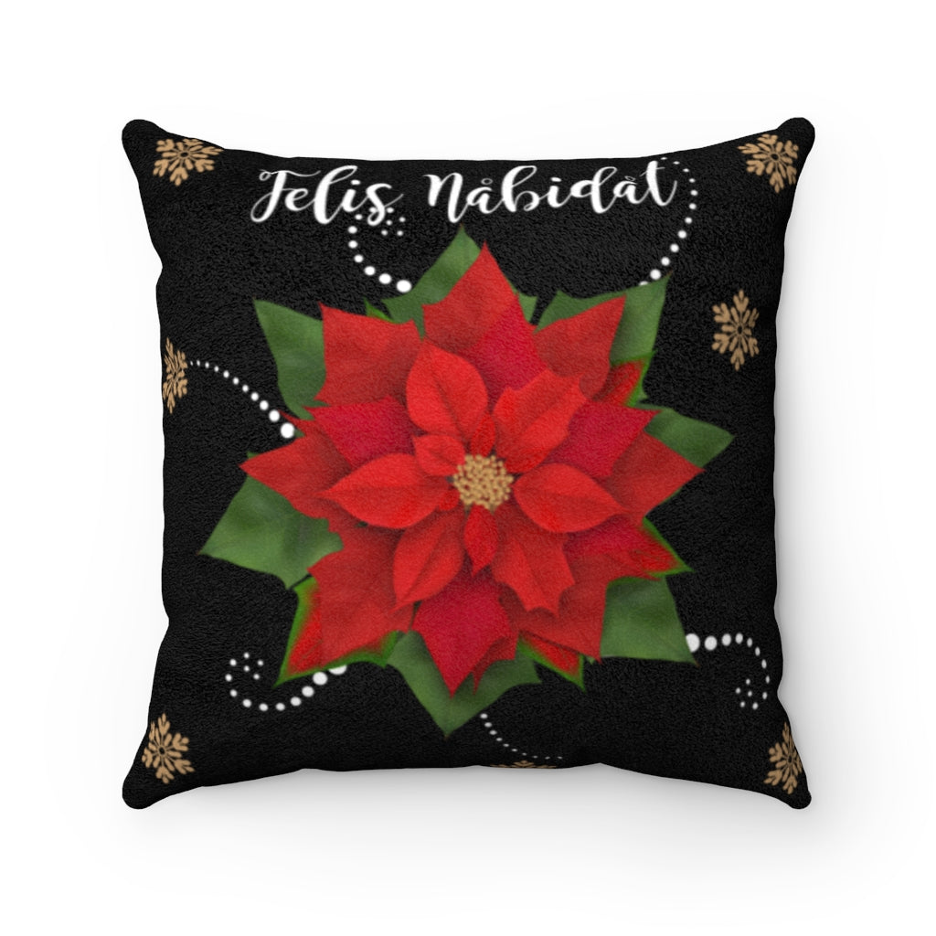 Felis Nabidat Poinsettia Black Guam CNMI Faux Suede Square Pillow Case