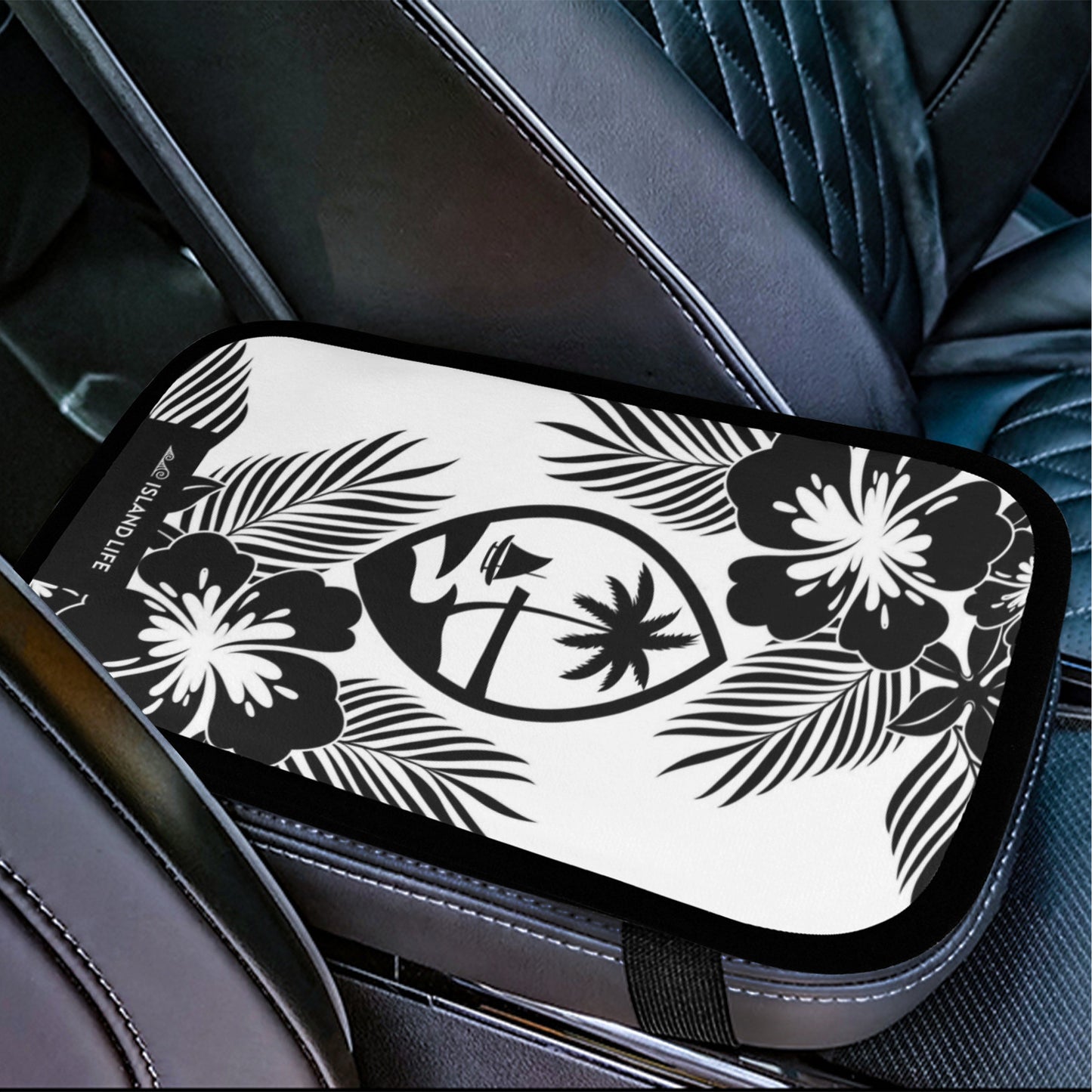 Guam Tropical Hibiscus White Car Armrest Cover