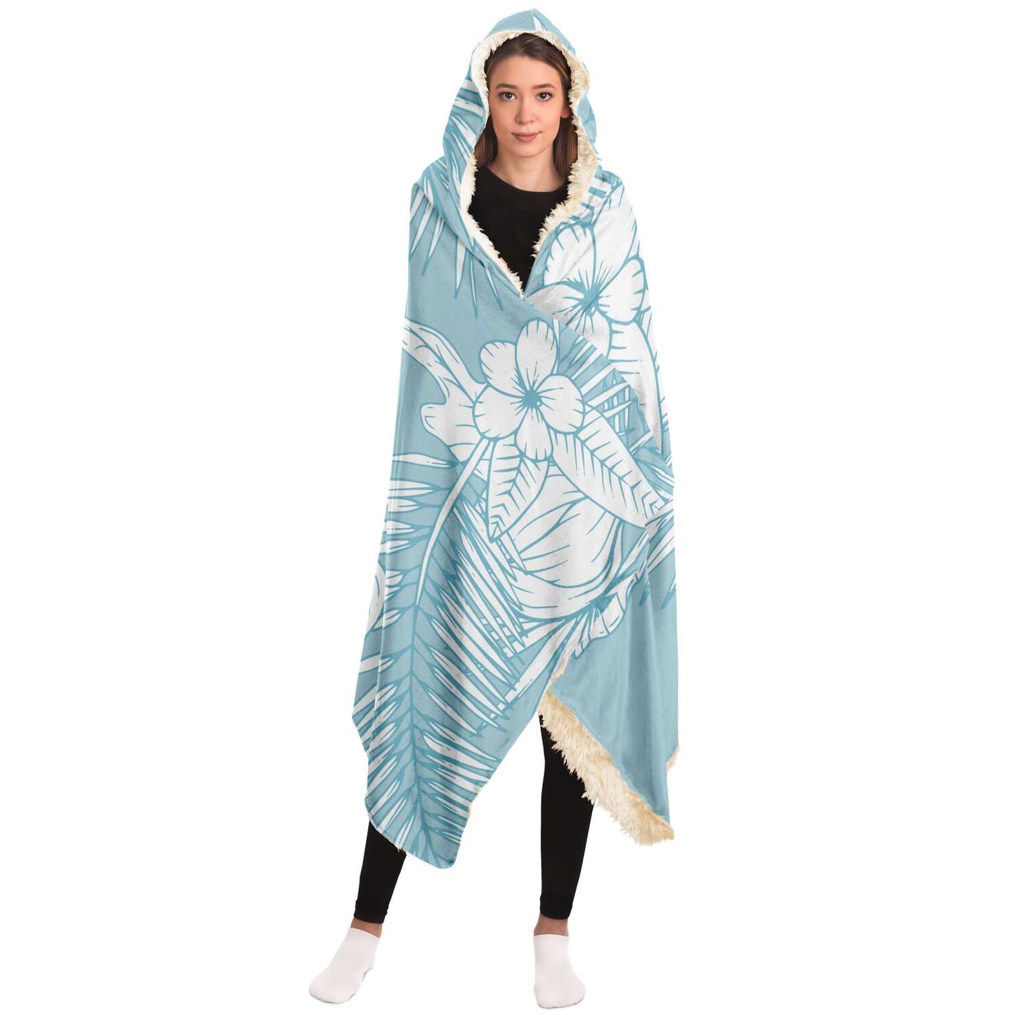 Guam Jungle Leaves Blue Hooded Blanket