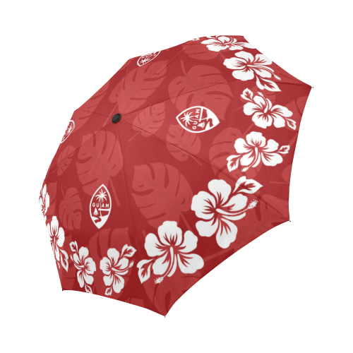 Guam Seal Red Hibiscus Automatic Folding Umbrella