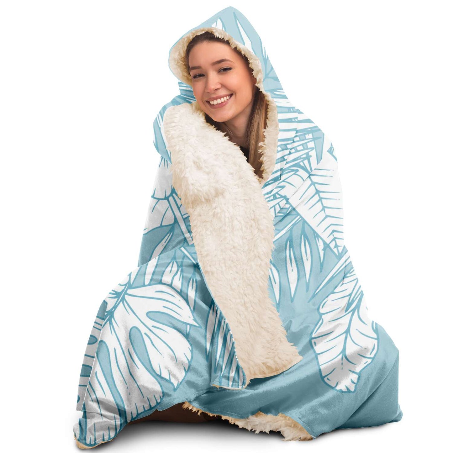 Guam Jungle Leaves Blue Hooded Blanket