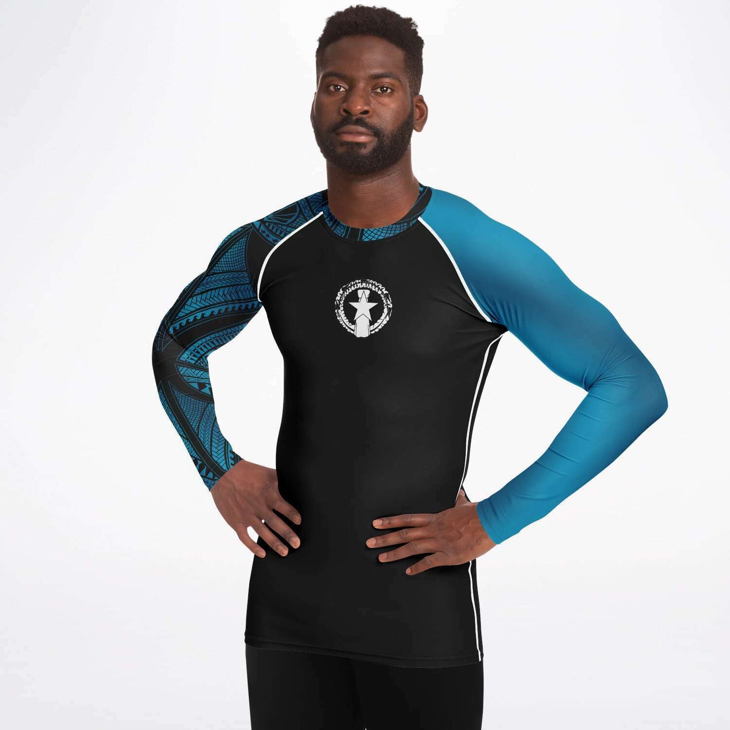 CNMI Tribal Men's Blue Rashguard